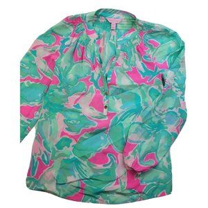 NEW - Lilly Pulitzer Elsa Top Alessia Pink Sands Women's XXS 100% Silk Blouse